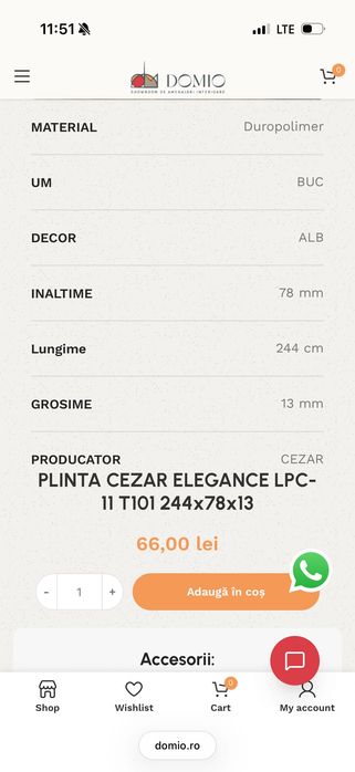 Plinta albă din duropolimer Cezar, Elegance, 18 bucăți