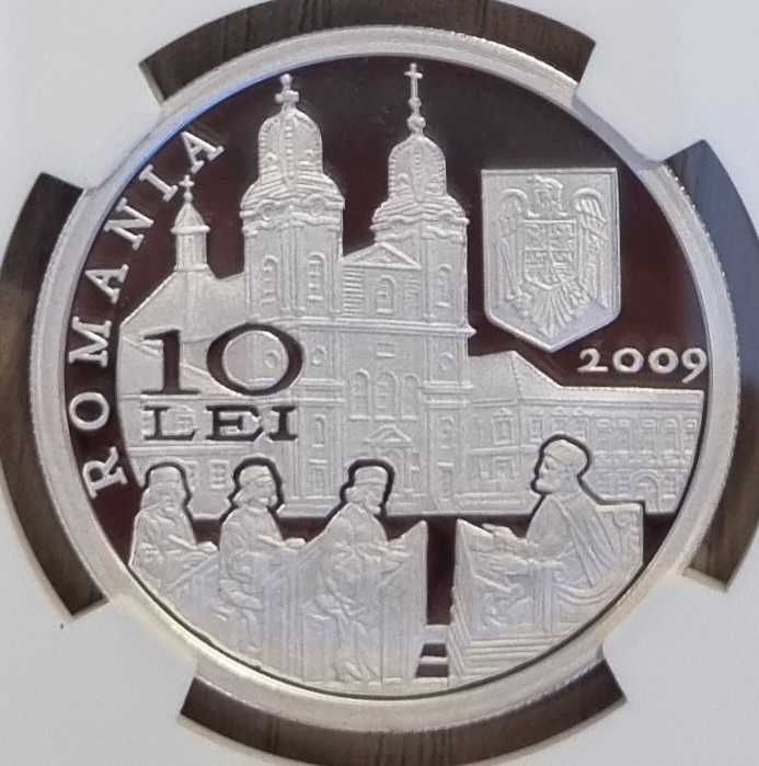 Moneda BNR 10 lei argint episcopul Petru Pavel Aron gradata NGC PF 69