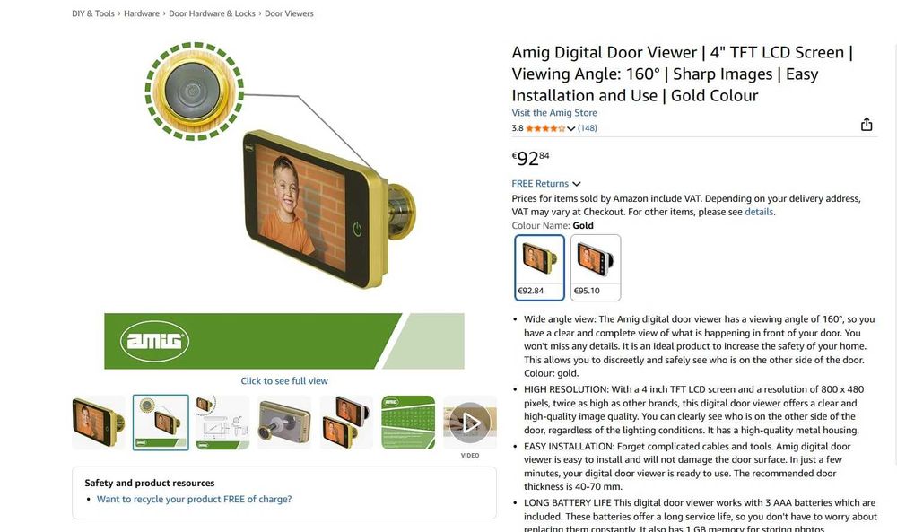 Vizor digital pentru ușă Amig, Ecran LCD TFT de 4"