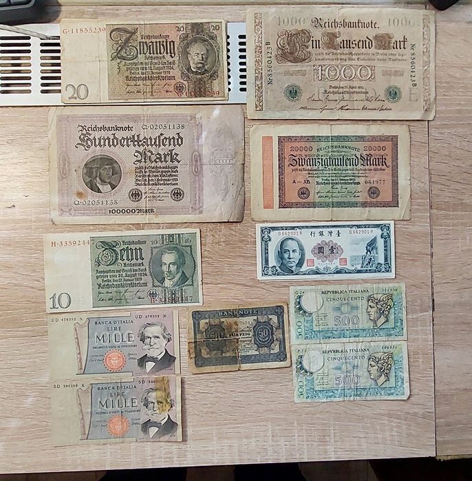 Рейхсмарки Германии, Итальянские  лиры , доллар Китай.