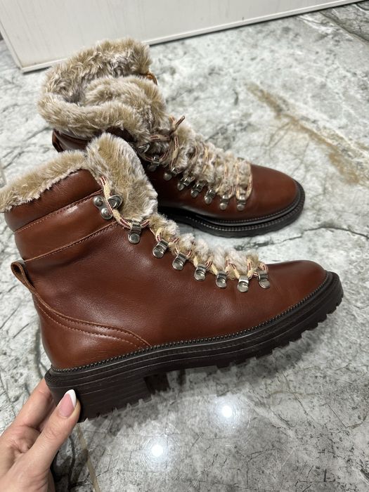 ZARA зимни кубинки боти от естествена кожа