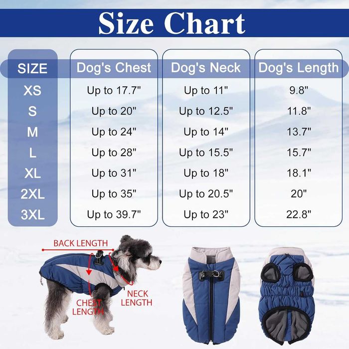 Топло палто за кучета/котки Poseca, светлоотразителна лента, размер S
