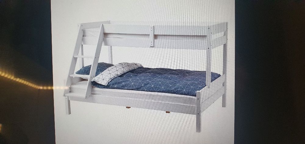 Pat etajat copii,Lemn masiv 90/140 x 200 cm ALB