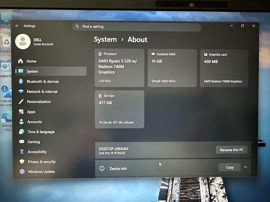 NOU !! Laptop Dell Pro 14, AMD Ryzen 5 220, 16GB RAM, 512GB SSD, 14.0" FHD+