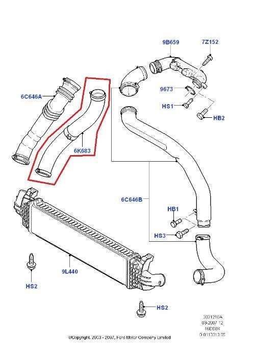 Furtun intercooler Ford Focus C-Max, 202007; Focus, 202011, Volvo C30, 202012; S40/V50, 202012; Motor 1.6 D/D2, 1.6 Tdci, Cauciuc, 52/52 Mm, OE: 1323813; 1439412; 1496240; 31261230; 6m516k863ha;
