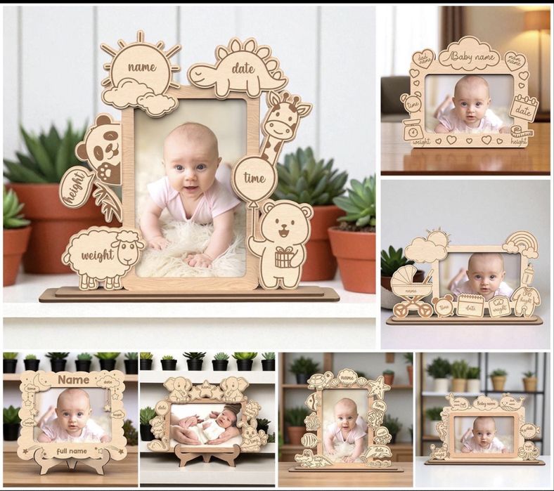Персонализирана дървена бебешка рамка