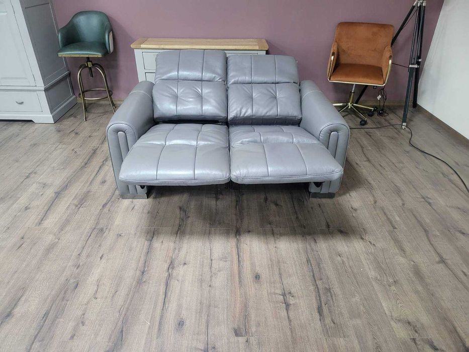 Сив кожен диван двойка с електрически релакс механизъм "Alessio"