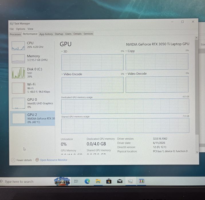 Геймърски лаптоп i7 11800H, RTX 3050 Ti 4GB, 16GB ram