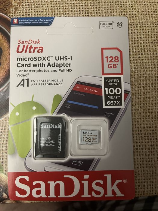 Карта памет San Disk micro SD-SDXC Ultra 128 GB Class 10 ,100 Mbs+адаптер