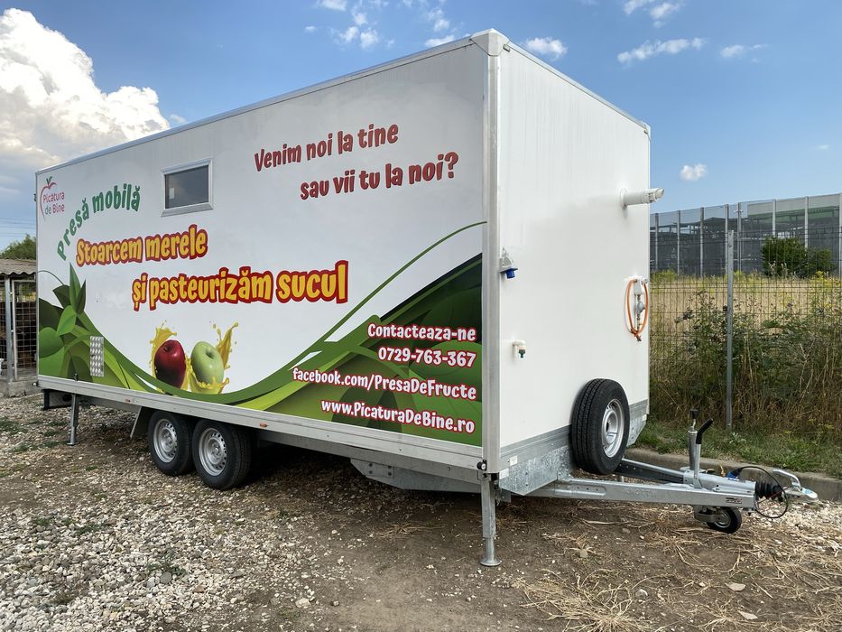 Linie mobilă producție suc mere – presă + pasteurizator + Bag-in-Box – remorcă 2021