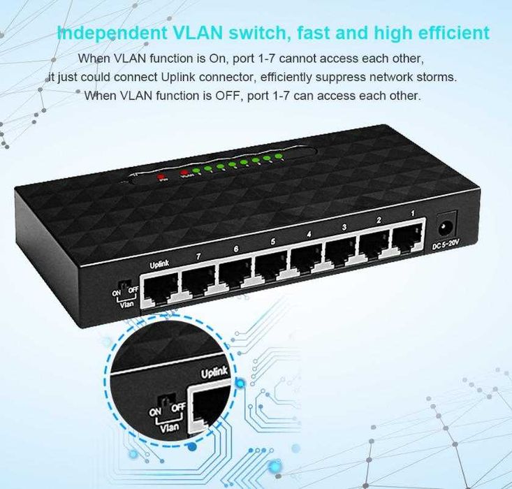 8 Port FAST VLAN Switch Auto Uplink Switch 7+1 DC IP NVR 8 Портов Суич