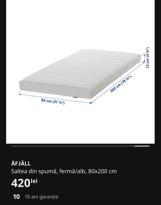 Saltele din spuma ferma Afjall, 80x200, Ikea