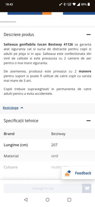 Pasare gonflabila tucan - Bestway