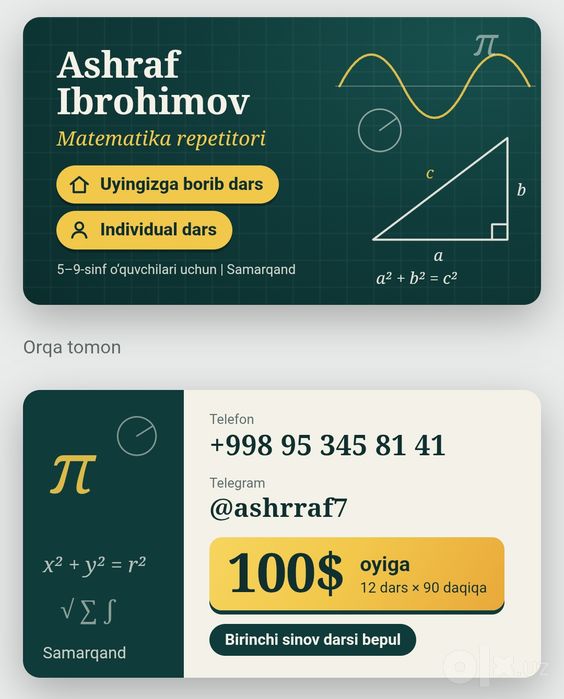 Matematika repititor individual dars