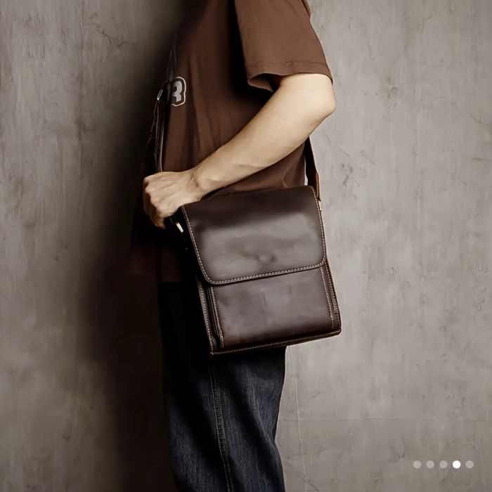 Мъжка луксозна чанта за през рамо•Кафява Crazy Horse кожа -10%Промоция