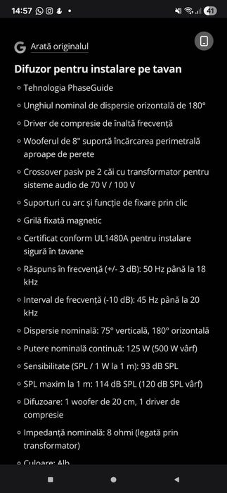 Boxe plafon difuzoare plafon sonorizare Bose Professional EdgeMax EM18