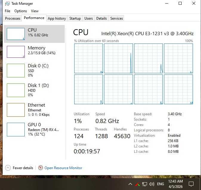 Xeon 1231 V3 (i7 4770), 16GB, RX 460, SSD 240GB, HDD 320GB, 300W FSP