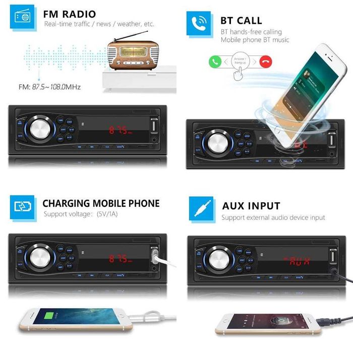 radio auto 4x45 w bt usb