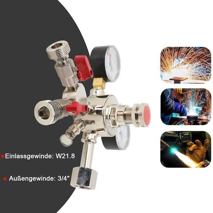 Regulator de presiune CO2, sistem cu doua iesiri, carcasa metalica, 0-3000 psi, 0-60 psi