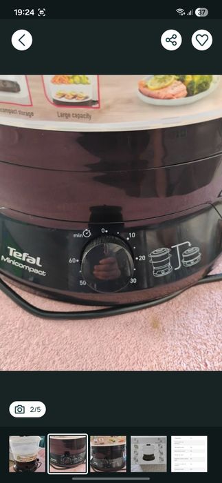 Aparat de gatit cu aburi TEFAL MiniCompact VC139810, 2 cosuri, 6l, 8