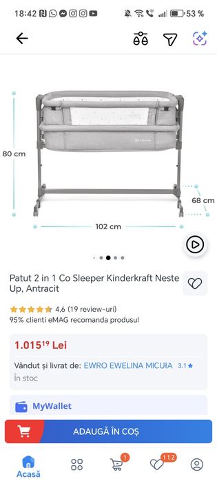 Pătuț Co Sleeper Kindekraft