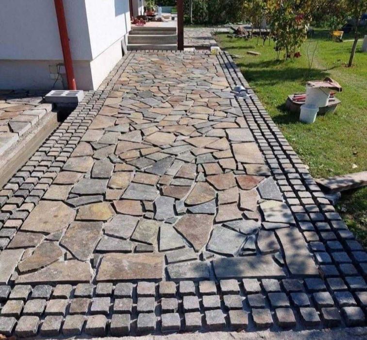 Amenajare Curte: Grătar Cărămidă, Fântână Piatră și Alei Pavate