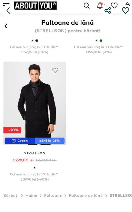 Palton bărbați Strellson lână și cașmir Xl