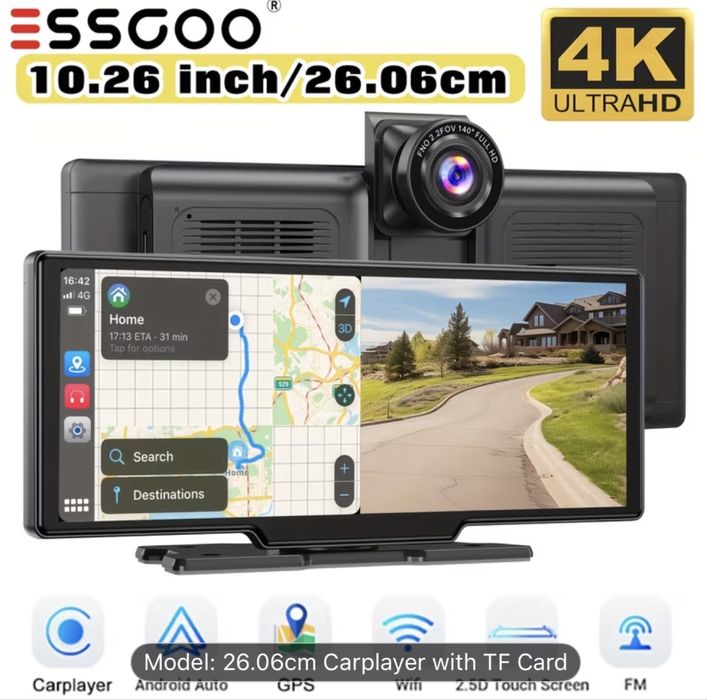 Navigatie auto mare  cu camera 4k, android auto si carolay wireless