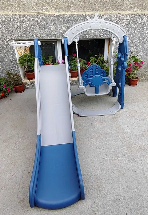 Детска Пързалка 4 в 1 -Люлка, стълба, Баскетболен кош