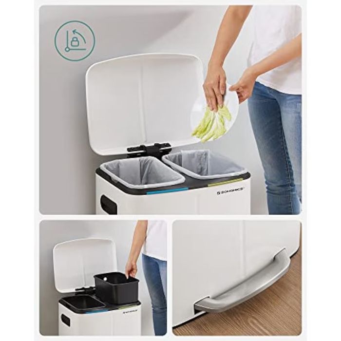 Кош за рециклиране, Songmics, 2 x 20L, бял, Soft-Close