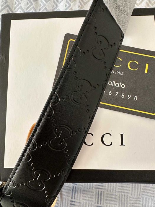 Curea Gucci neagră 110 cm – cataramă aurie