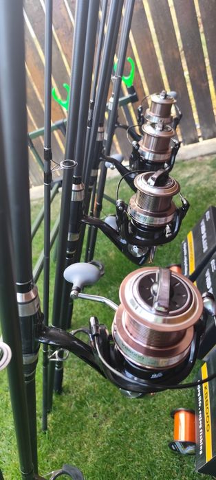 Set Pescuit,4 Lansete Carbon 3,90m,4 Mulinete Wind Blade 8000 Long Cast,13 Rulmenți,Rod Pod Echipat, Fir