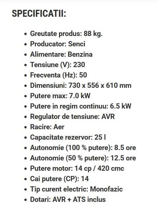 Generator SENCI SC8000E-II ATS automatizare inclusa, 7.0 kw, 230V, AVR