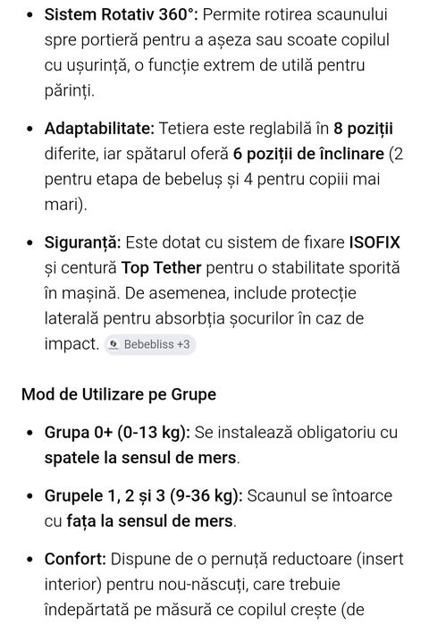 Scaun auto copii, Hapi Ozy