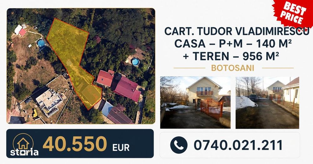 Tudor Vladimirescu - Casa P+M - 140 mp + Teren - 956 mp |Botosani