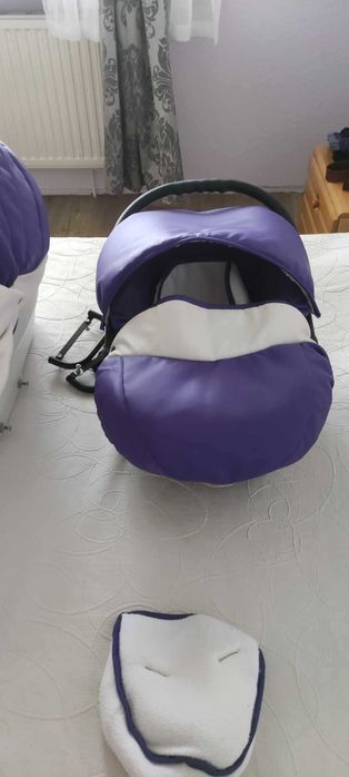 Количка 3 в 1  лилаво и бяло кожа