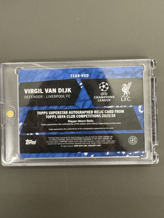 Topps Virgil Van Dijk  Gold Parallell 12/50 Certifed Autograph with Worn Relic  25/26