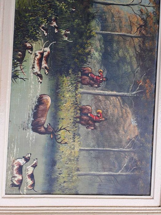 tablou vechi pictura pe panza 96/56 cm semnat Maruki