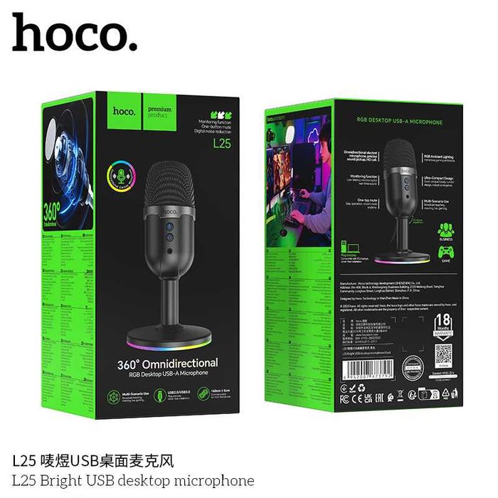 Hoco L25 Bright настольный USB-микрофон с RGB-подсветкой