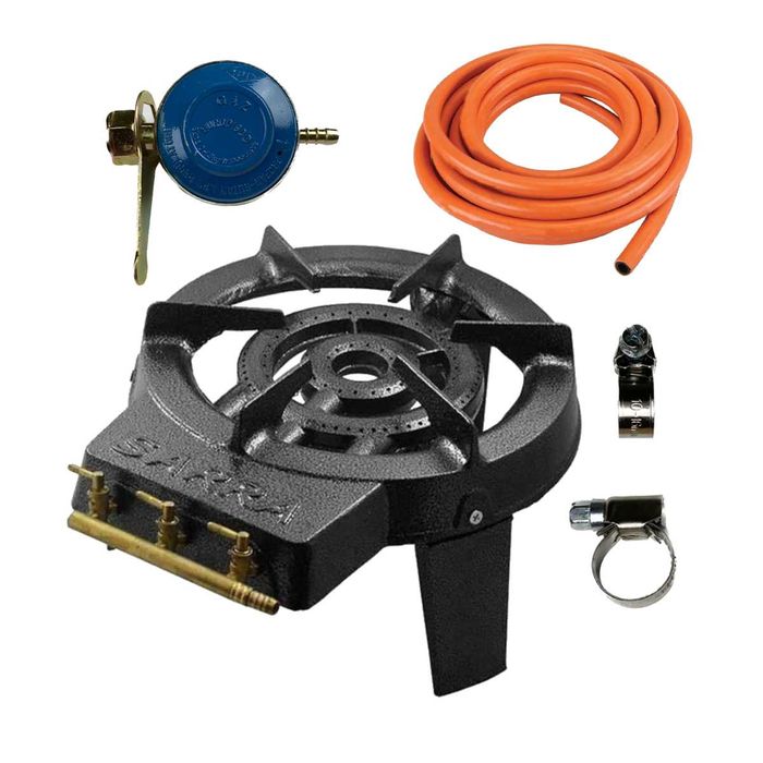 Arzator gaz din fonta cu 3 focuri+2M Furtun gaz+Ceas butelie+2xColiere