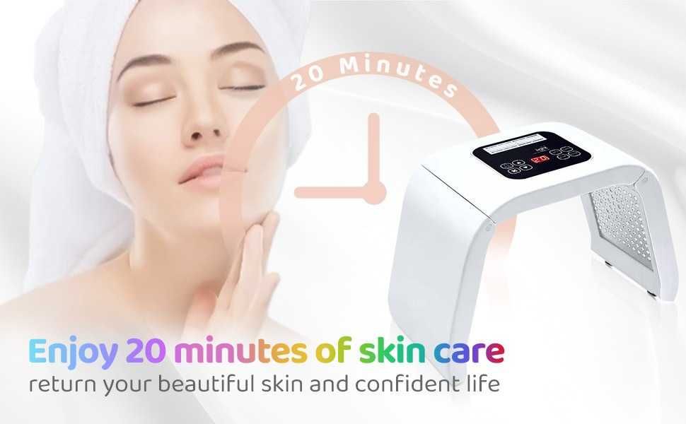 Апарат за LED фототерапия на лице, Фотонна терапия с 7 цвята, Лифтинг, Anti-age, Anti-Acne, 287 LED диода