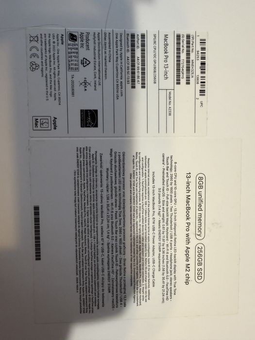 MacBook Pro M2 2022 13” Touch Bar, 8GB RAM, 256GB