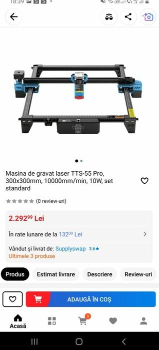Masina de gravat laser TTS-55 Pro 300x300mm 10000mm/min 10 w noua