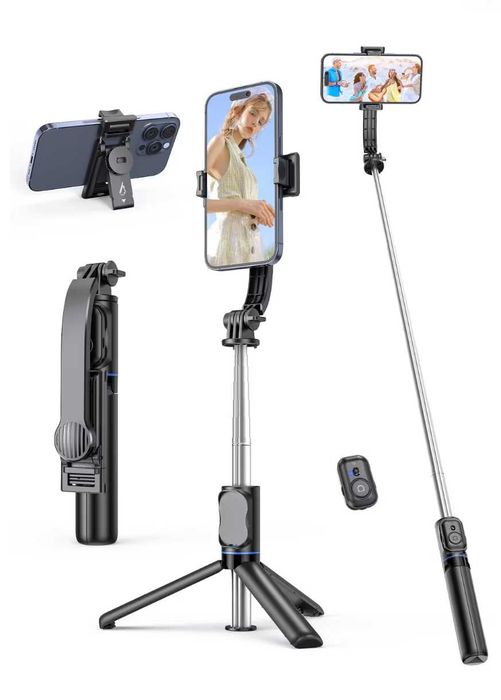 Stick selfie cu suport detașabil pentru telefon 106 cm, negru