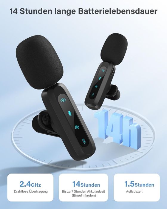 Microfon Lavalier Wireless Mini 2-Pack cu Reducerea Zgomotului - Plug & Play