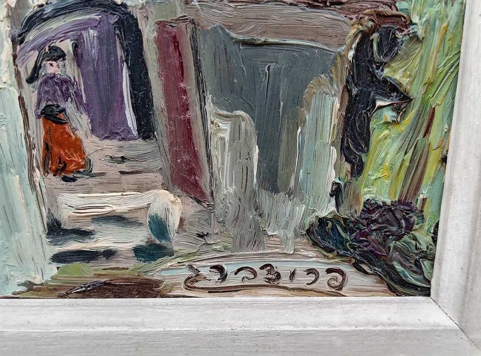 Tablou vechi - cladiri - semnat