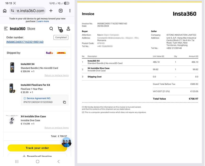 Insta360 X4 originala + 2 baterii + Carcasa Subacvatica + multe accesorii