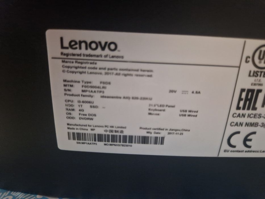 ALL IN ONE Lenovo IdeaCentre AIO 520-22IKU Touchscreen 21.5" Full HD