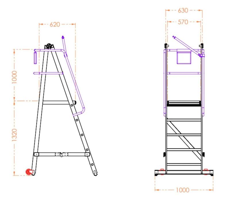 Scara industriala rabatabila pliabila din aluminiu cu 4trepte si platforma 133cm