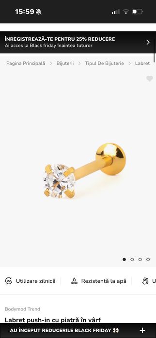 Cercei bodymod Labret cu piatră în vârf